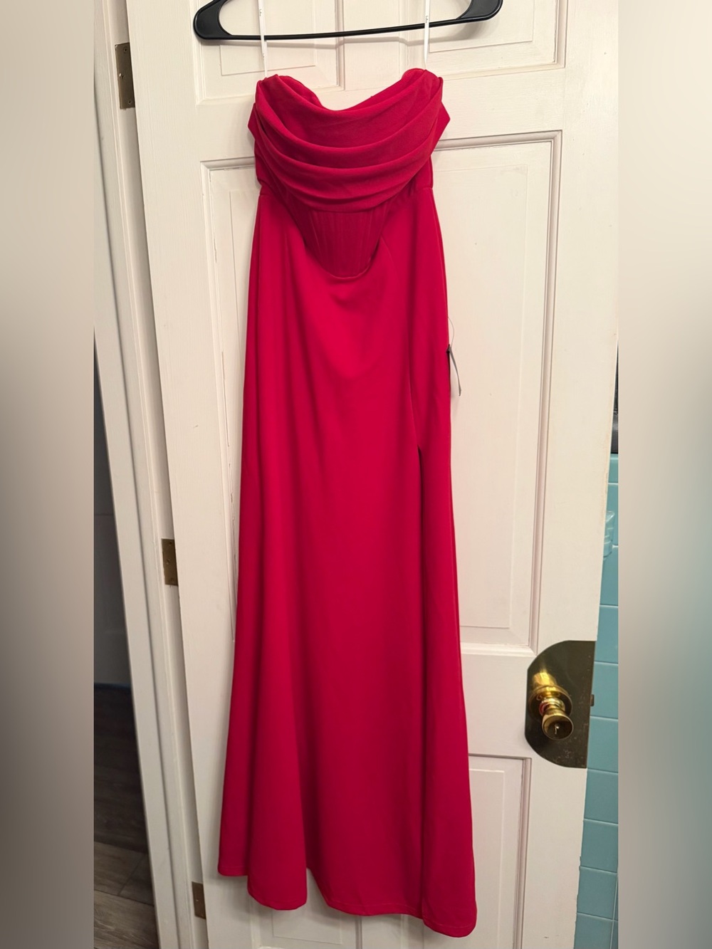 Red Strapless Evening Dress